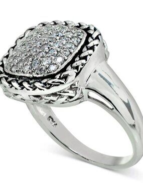 Macys Exclusive Cubic Zirconia Rope-Framed Statement Ring Sterling Silver SIze 7